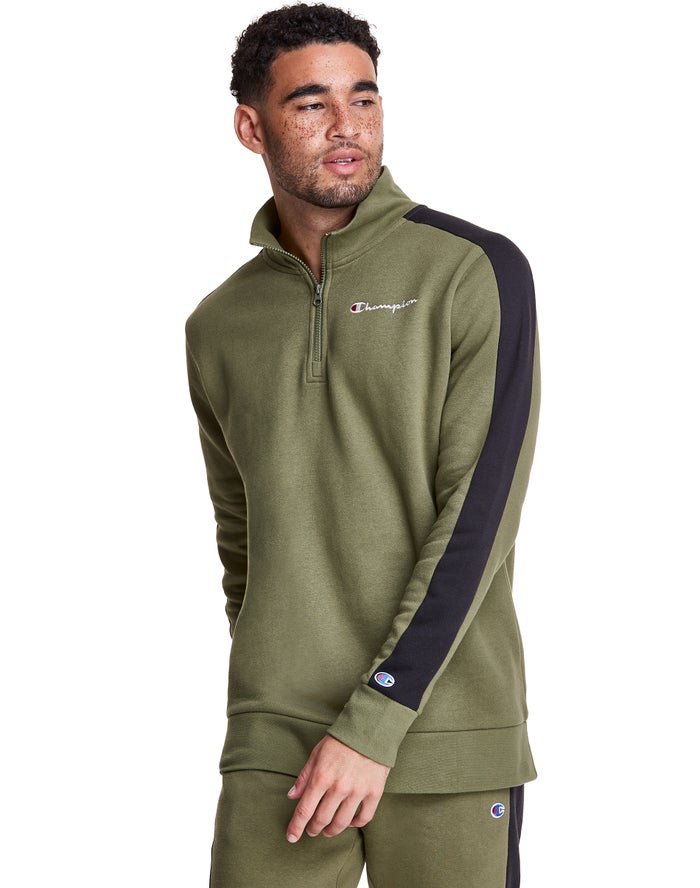 Champion Sweatshirt Heren - Olijfgroen - Colorblock Stripe Fleece 1/4 Zip ( 786059-SKM )